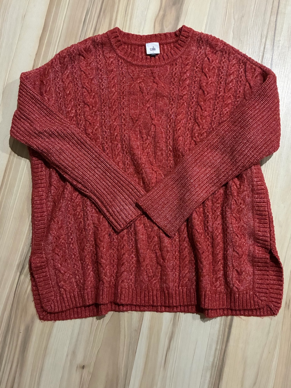 CAbi Rust Red Cable Knit Crewneck Sweater